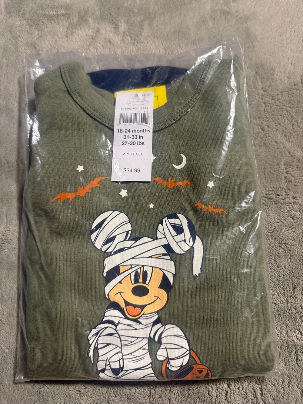 GAP Kids Olive Green Mickey Mummy Pajama Set